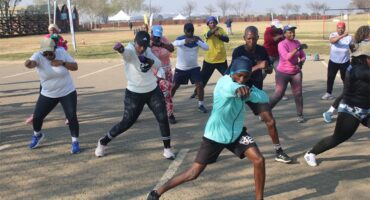 Residents follow instructor Keketso Masindi’s moves during the healthy lifestyle aerobics programme at Rabie Ridge Stadium on August 8, 2026. Photo: Comfort Mkhanya