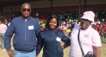 Rabie Ridge Clinic professional nurses Senana Mokoana and Precious Malukeka with health promoter Easter Ramphabane on August 8, 2026, at Rabie Ridge Stadium. Photo: Comfort Makhanya