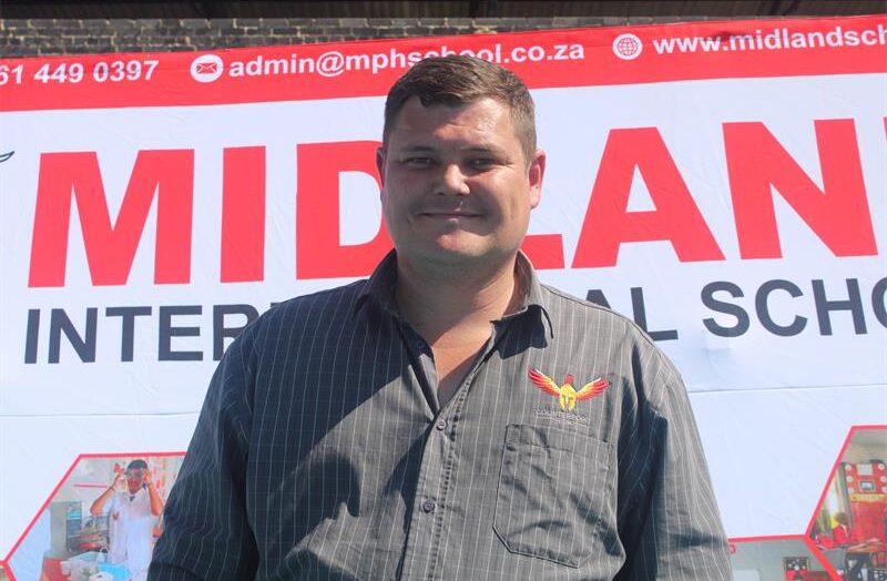 Human Van Dyk, from Counterpoint Risk, demonstrates the work of its K9 unit during Midlands International School career day on August 19, 2026. Photo: Comfort Makhanya