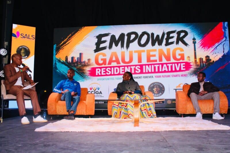 Business development, entrepreneurship and funding panel discussion hosted by Skhumbuzo Dlamini with panellists Thabelo Munyai, Ntsako Mogano, Mihla Fikelepi. Photo: Zanele Mfaba