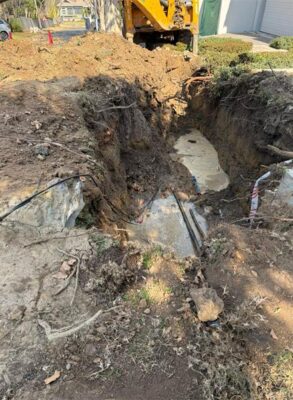 The section of the Kyalami Estate property dug up during work to repair the water leak. Photo: Supplied