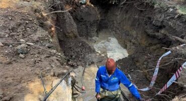 The dug-up area left at the Kyalami Estate property after the initial repair work. Photo: Supplied