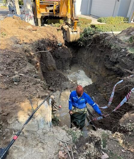 The dug-up area left at the Kyalami Estate property after the initial repair work. Photo: Supplied