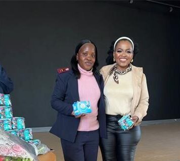 Mayibuye Primary School's sister, Maake Lovedelia, and Emeris Waterfall student, Mamigirl Mogale, during the donation on August 12. Photo: Supplied