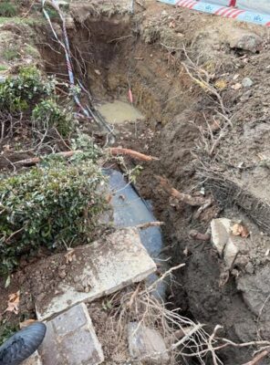The section of the Kyalami Estate property dug up during work to repair the water leak. Photo: Supplied