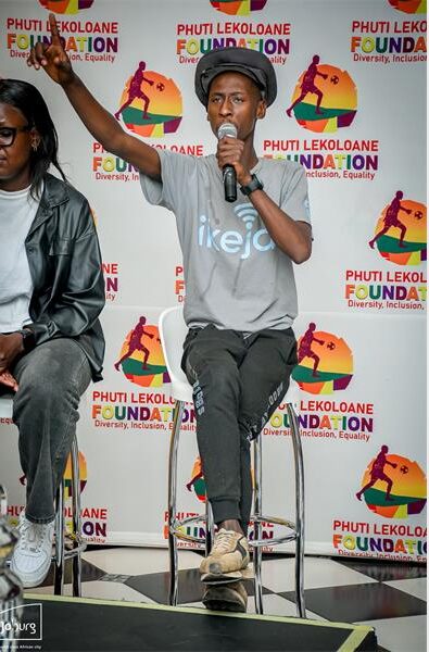 Popular soccer commentator and alter ego of South African comedian and content creator Menyonyo speaks at the launch of African Pride Games 2026 on September 17. Photo: Joburg Sport