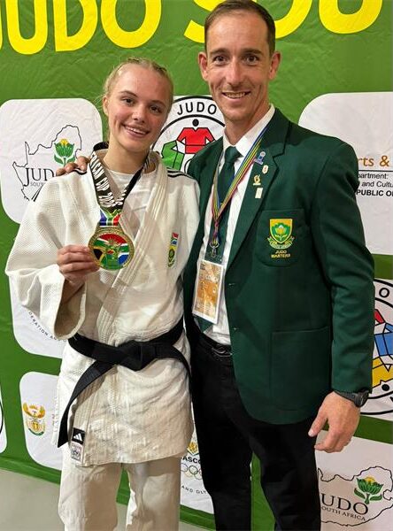 Reddam House Helderfontein learner Kendra de Beer with her Judo coach, Allerdyce Fulton, at Kazuno Judo. Photo: Supplied