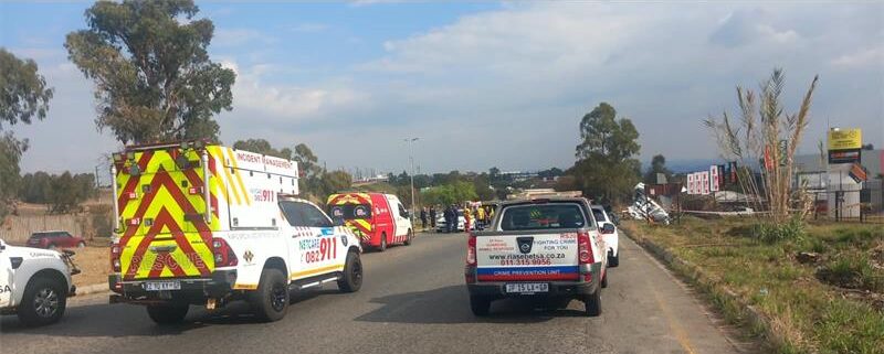 Officials respond to the aircraft crash that left two occupants injured in Randjesfontein on September 8. Photo: Supplied
