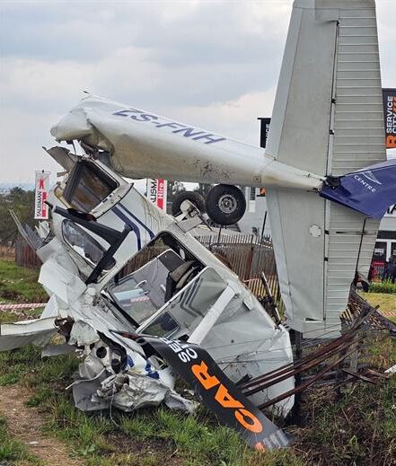 A plane crashed into a business fence along Old Pretoria Main Road in Midrand. Photo: Supplied