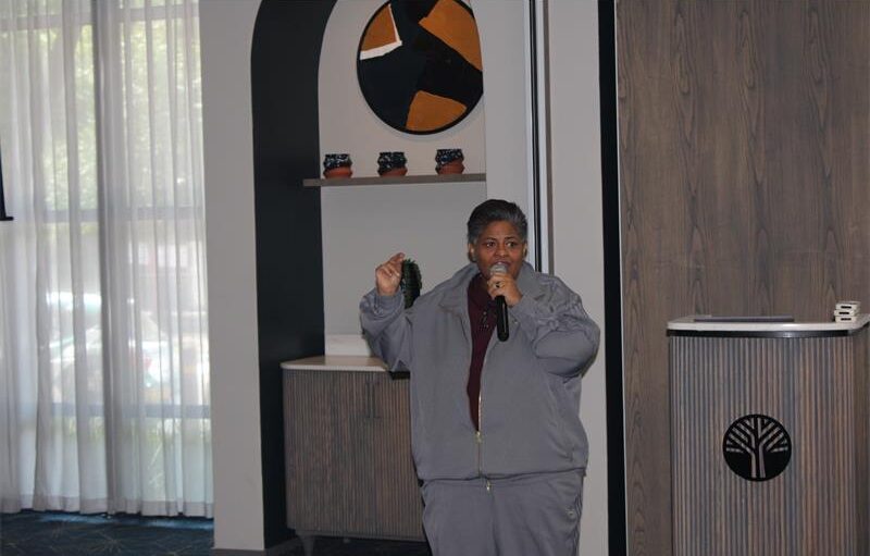 Chairperson Kaye Ally explaining how the summit will work for LGBTQAI+ and the youth at the Courtyard Hotel Waterfall on October 16. Photo: Itumeleng Molefe.