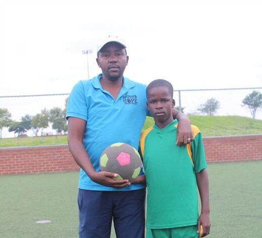 Dubula Stars United FC chairperson Sydwell Ramakokovhu, and player Blessing Skhosana, who is on trials with Levante UD. Photo: Comfort Makhanya