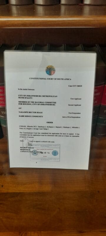 The Constitutional Court dismissed the city's application for leave to appeal, concluding it bore no reasonable prospects of success and ordering the city to pay costs. Photo: Supplied