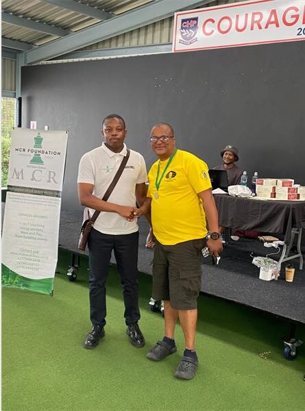 Midrand Chess Club coach Kgosimang Molefe and Johannes Manyed Mabusela who finished second at the Midrand Rapid Open on September 26, 2026. Photo: Supplied