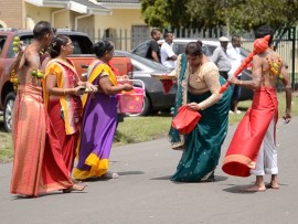 Image of Hindu devotees parading in the streets during the annual Kavady festival in Dundee.