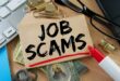 Job scams underlined in red highlighter, with glasses and paper clips around it.
