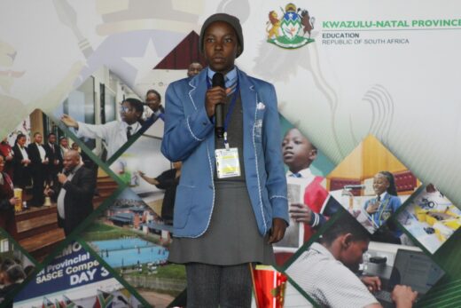 Siphokazi from St. Lewis School giving a speech on behalf of the young authors.