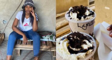 A picture of Sithabile Mazibuko at her ice cream bar during the times she was setting up her business. (Image from Facebook)