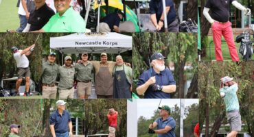’n Collage van gholfspelers en borge tydens Amajuba Agri se gholfdag by die Newcastle Gholfklub, waar boere en stadsjapies saam die dag geniet het.