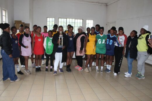 Senior teams playing under the Inkosi Langalibalele Netball league. the photo was taken after the official launch of the league.