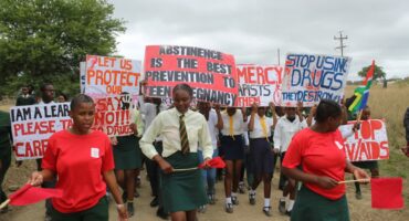 Thembalihle Combined School march against social ills. on the photo learners in action.