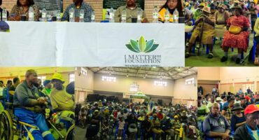 A collage showing a disability conference hosted by the I Matter Foundation, with panel speakers seated at a table and a large audience of community members, including wheelchair users, gathered inside a hall.