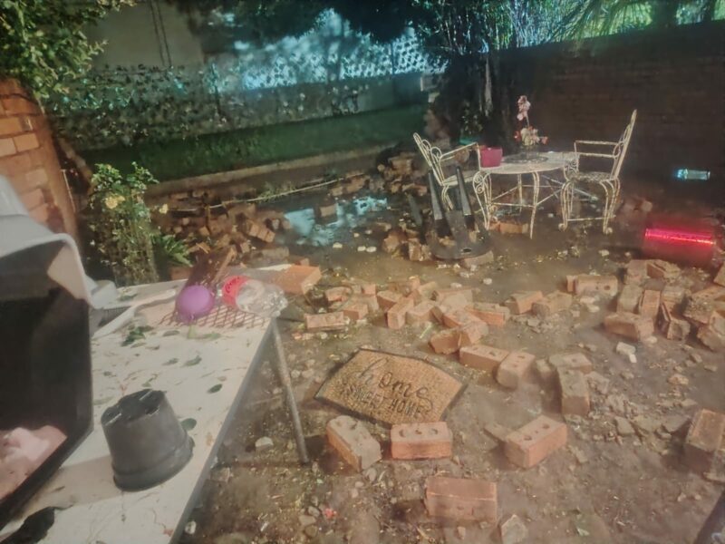 An entire barrier wall collapsed causing structural damage as a result of the flash floods.