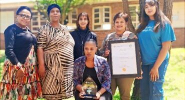 NP Mjiako, Miss Dudu, V Hadebe (seated), NM Ramkelawan, R Singh and T Govender.