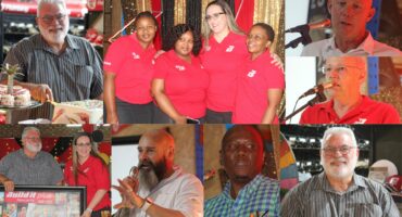 A collage of photos of the staff and management of Build It Plus Newcastle celebrating its 25th Birthday during a Gala Dinner event.