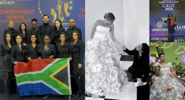 A collage of images of Estelle Chetty during the World Hairdressing Championships.