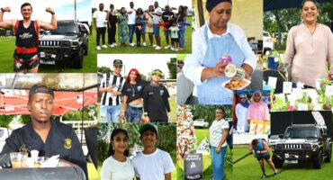A collage of photos of one or more groups of people posing during a Car show and Market Day in Newcasle.