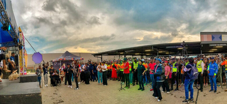 An image of a crowd at Princess Mkabayi Mall attending Inkululeko kaMaskandi event, enjoying live performances from local and national artists.