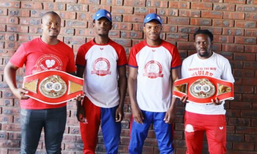 Image of Dundee boxers and coaches Nkosinathi Thusi (coach), Nkosingiphile Sibisi, Lindelani Sibisi and Sifiso Dlamini (coach).