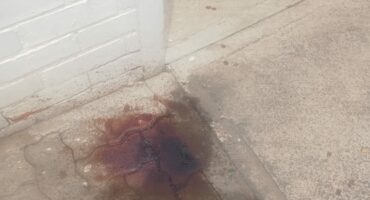 Image of a bloody spatter on a Dundee pavement.