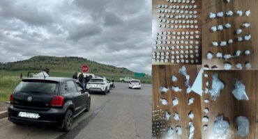 A collage of images- one of a police operation along the R34 involving various law enforcement officials and the other images of various drugs seized during a police operation.