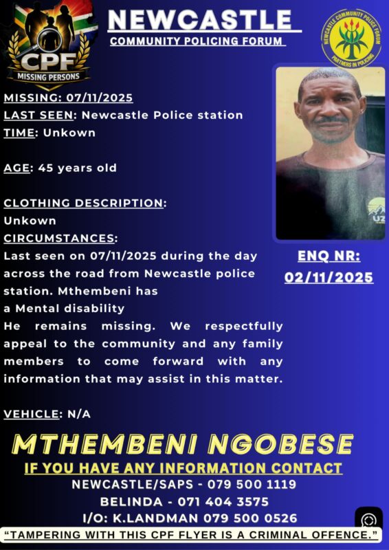 A blue CPF poster with a photo and information pertaining to a missing person.