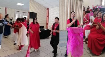 A collage of photos of NOFTA members dancing and celebrating Valentines Day.