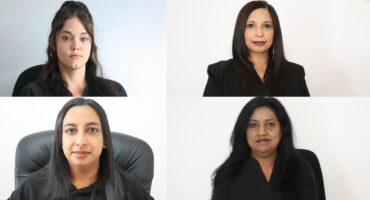 A collage of pictures of women who work at the Newcastle Advertiser dressed in their formal black uniform in front of a white backgrounds.