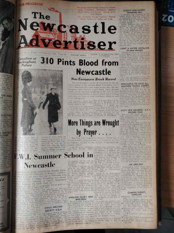 The Newcastle Advertiser front page in 1959.