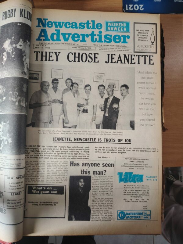 The Newcastle Advertiser front page in 1974.
