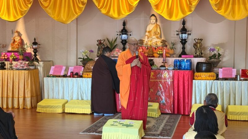 Buddhist Monks pictured in the Buddhist Temple in Newcastle during the Thousand Buddhas Repentance Service.
