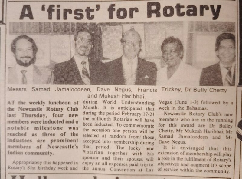 An article written about the Newcastle Rotary Club in the Newcastle Advertiser in 1986.