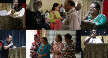 Speakers deliver tributes at memorial gathering in hall