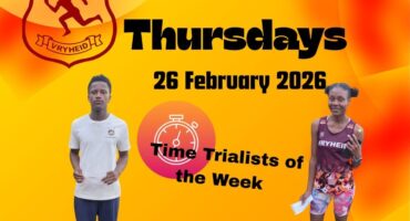 Image of a male and female on a yellow and orange background with Vryheid Athletic Club emblem.