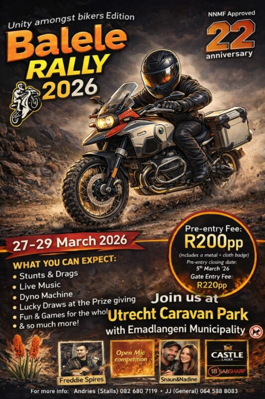 Poster promoting the 2026 Balele Bikers Rally happening in Utrecht in March.