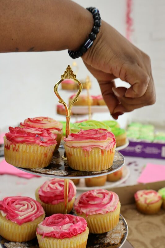 Coloured cupcakes at the Hippo-Campus Academy Cupcakes for Cancer drive.