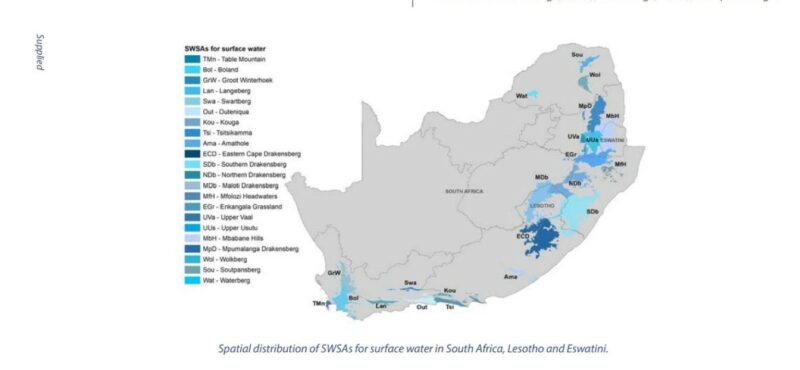 Map shows strategic water source areas across South Africa region