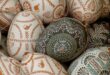 Geometric painted/carved Easter eggs.