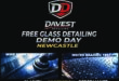 A black poster with bold white and yellow writing and several images of car detailing.