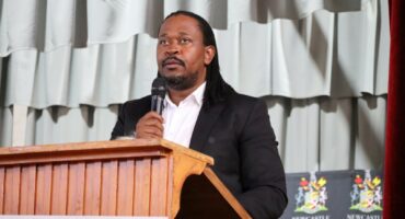 Newcastle Mayor, Cllr Xolani Dube is pictured during a speech in the Newcastle Town Hall.