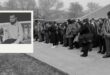 Two images; one of school leaners during a moment of silence and the other of an elderly man, sitting outside.